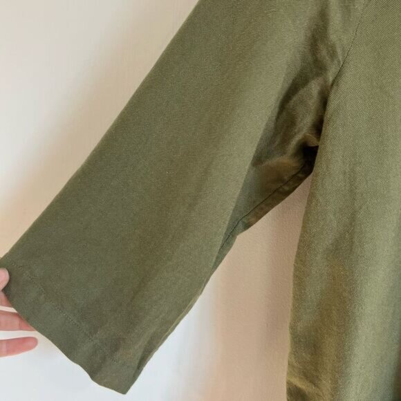 Eileen Fisher Women’s Organic Cotton Green Jacket Size Medium Open Front Boho - Picture 3 of 10
